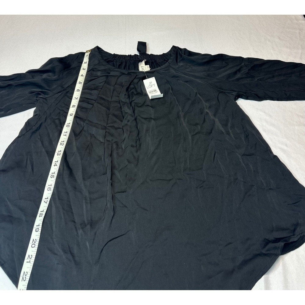 LOFT Womens Black Long Sleeve Keyhole Tie Back Blouse Top 20293444 Small NWT